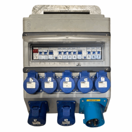 63A Single Phase Breaker Distribution Box - 1 x 63a In 6 x 16a Out + 2 x 32a Out - IP44
