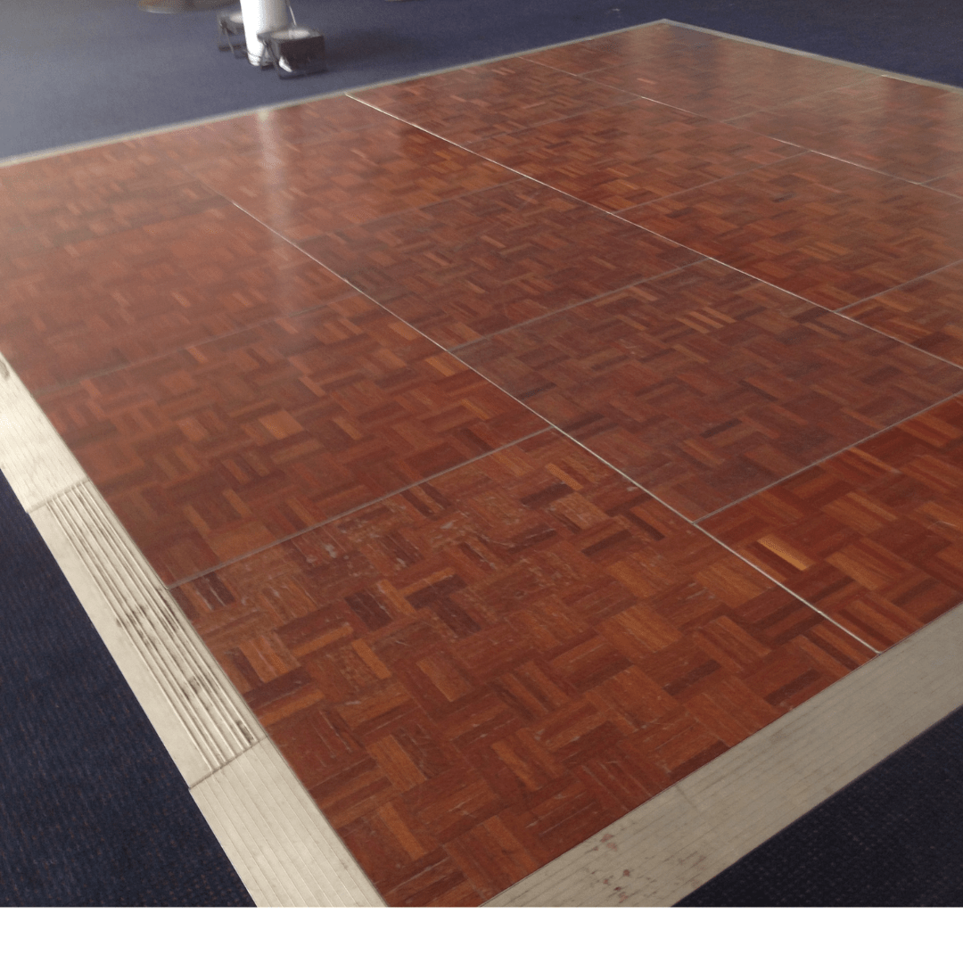 12ft x 12ft Parquet Dancefloor with Silver Edge.