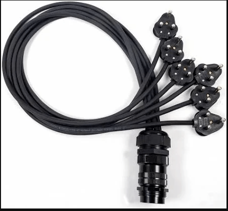 6 x 15a Round Pin Plug to 19 Pole Female Socapex Spider